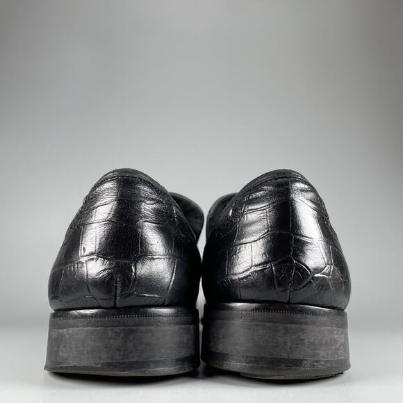 Paul Fredrick Mens 11 M Black Leather Alligator Embossed Penny Loafer Dress Shoe main image 4